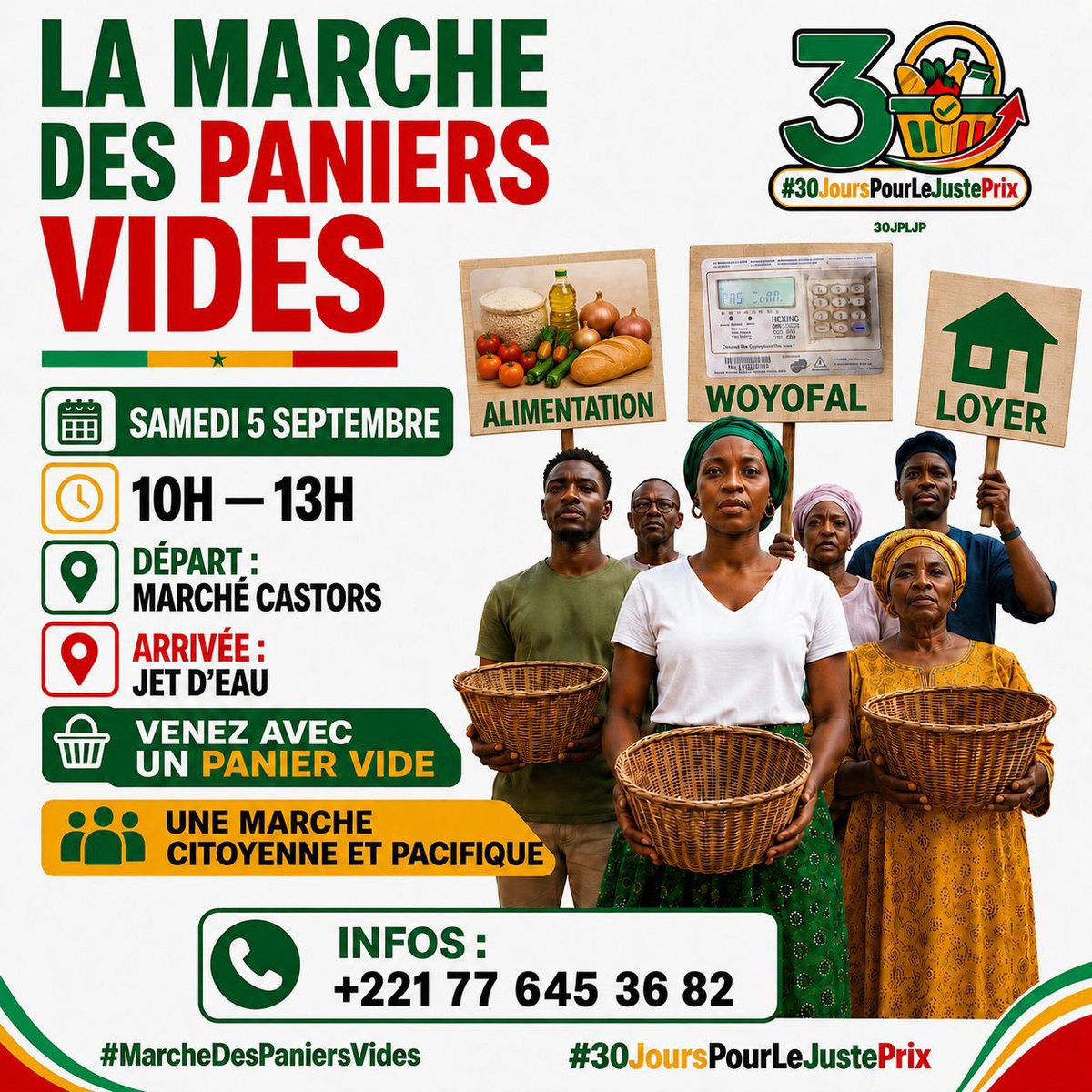 30JPLJP_SN's tweet photo. 🧺 LA MARCHE DES PANIERS VIDES

Ce samedi 5 septembre, mobilisons-nous pour des prix justes ! ✊🏾

📍 Marché Castors ➡️ Jet d’Eau
⏰ 10h – 13h
🧺 Venez avec un panier vide !

#30JoursPourLeJustePrix #30JPLJP
———————————————————— https://t.co/IafqT1vFhG
