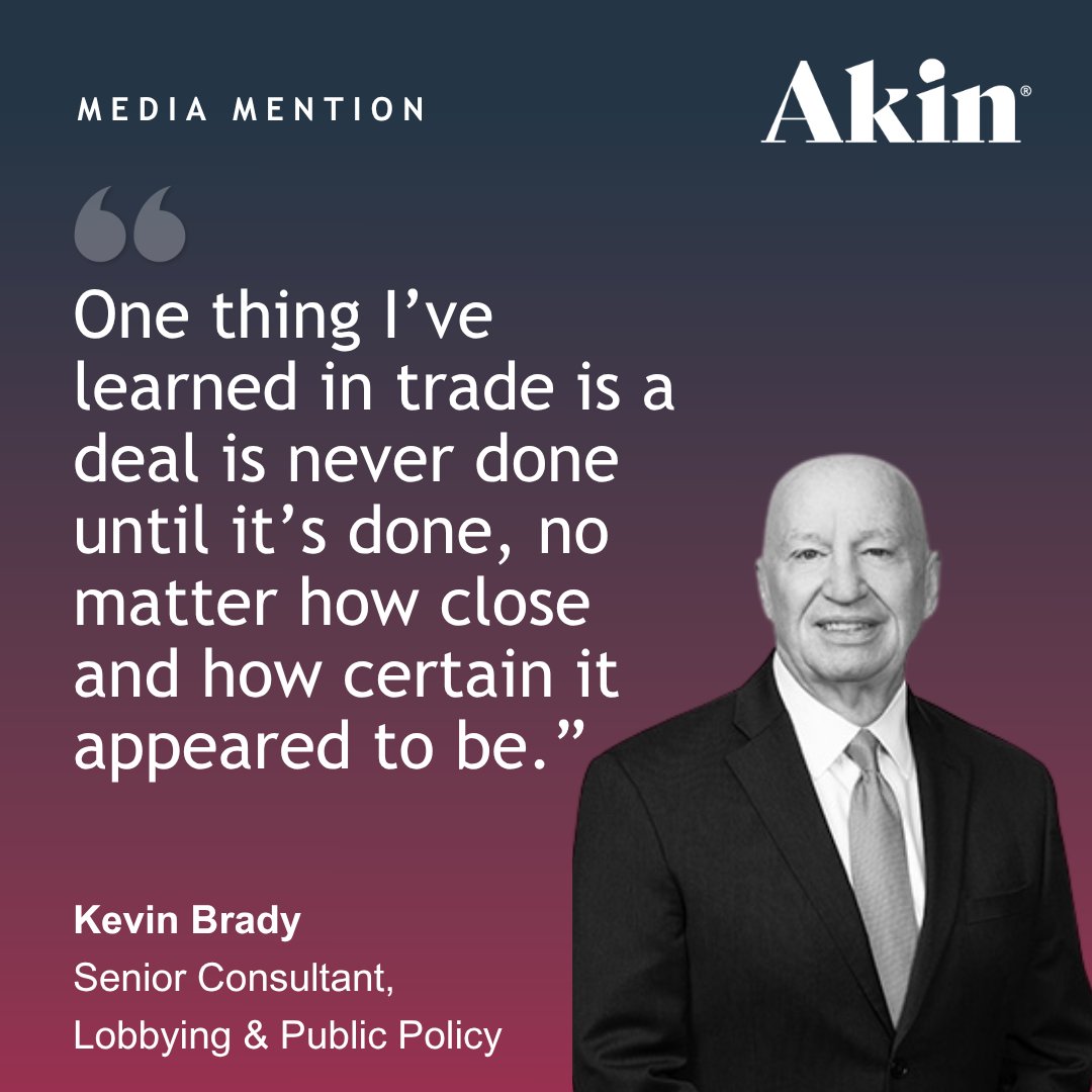 akin_gump's tweet photo. Akin lobbying & public policy senior consultant and former House Ways and Means Committee Chair Kevin Brady appeared on @Bloomberg to discuss expectations for North American trade negotiations and the broader fiscal policy priorities facing the U.S. government.

For the full segment: https://t.co/JBmllQaB6S

#TradePolicy #PublicPolicy