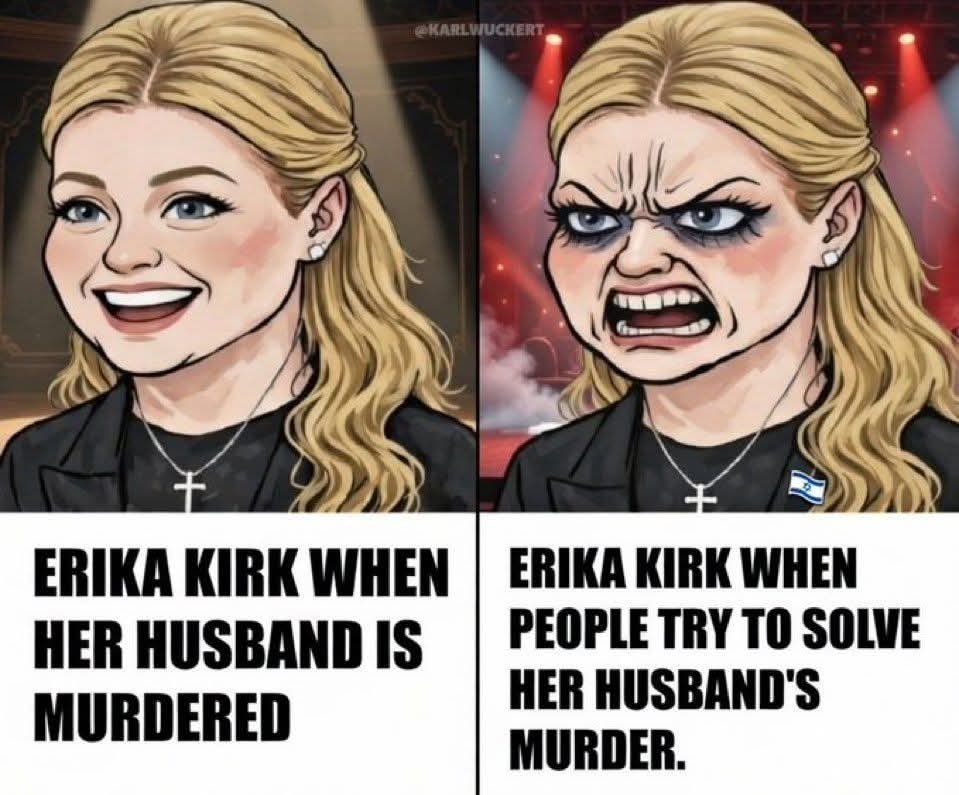 Silverback55694's tweet photo. FRIENDLY REMINDER ****

11 days after her husband was murdered allegedly by @TPUSA AND @benshapiro......  @MrsErikaKirk  bragged about merch sells....... https://t.co/JxMiIkPGZO