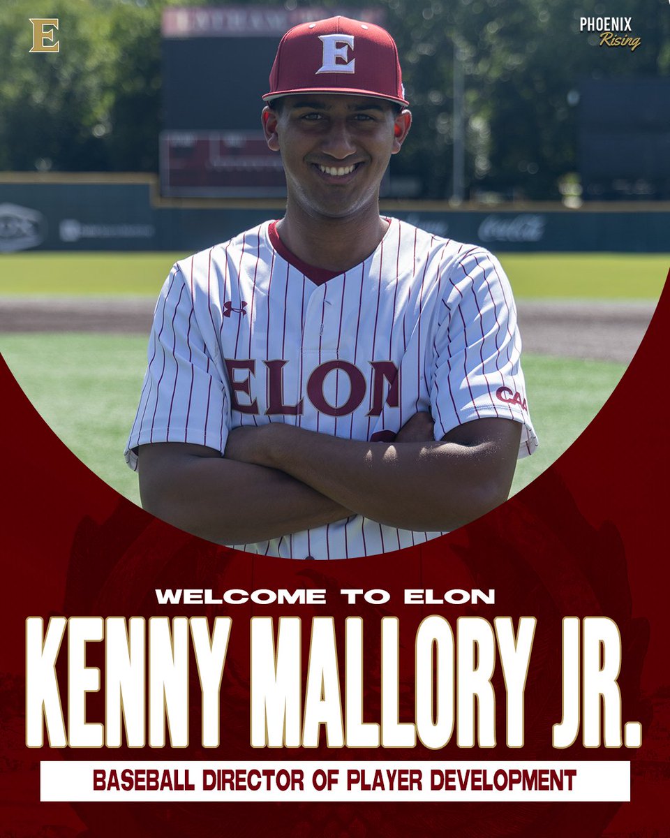 ElonBaseball's tweet photo. He’s baaackkkk!!

We are excited to welcome back Kenny Mallory Jr. ‘25 as our new director of player development!

#PhoenixRising | #GoldStandard https://t.co/nymf9ygVet