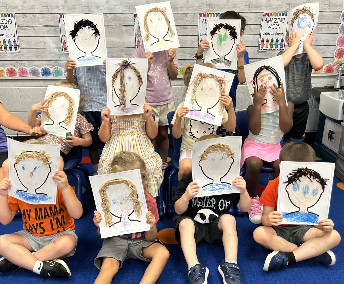 AVONELC's tweet photo. Ms. Koscho &amp; Ms. Poprocki’s preschool classes made amazing self portraits! 😍@AvonLocalSch https://t.co/Jbely07Vi0