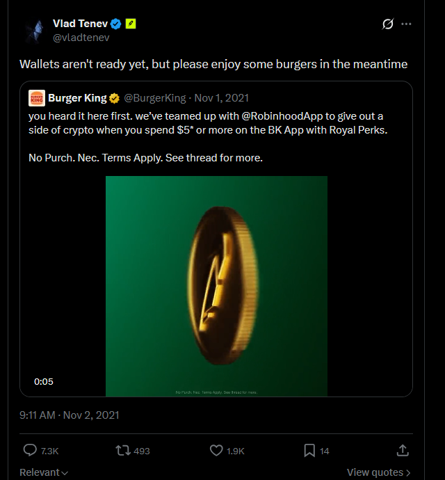 Viruscoinpf's tweet photo. In 2021, @vladtenev dropped a tweet saying he's collabing with Burger King. 

Since then, Vlad has accumulated over 25% of the company silently.

https://t.co/l1rfeVtaXK

We believe Vlad is silently CTOing burger king and this will be his next huge project, 

We did a really deep dive proving Vlad is going to purchase the company and take control himself

THEY LITERALLY POSTED A BURGER KING COIN THIS IS GIGA
https://t.co/Nl50CJdKfw