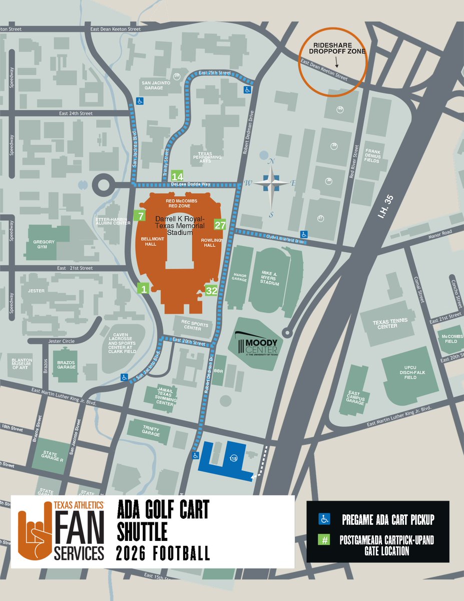 TexasFanFirst's tweet photo. And for all of those fans who need some extra help getting to the stadium on gameday. 

Please view our ADA Golf Cart Shuttle Map for the upcoming season!

#HookEm 🤘 https://t.co/0zYIs85fwG
