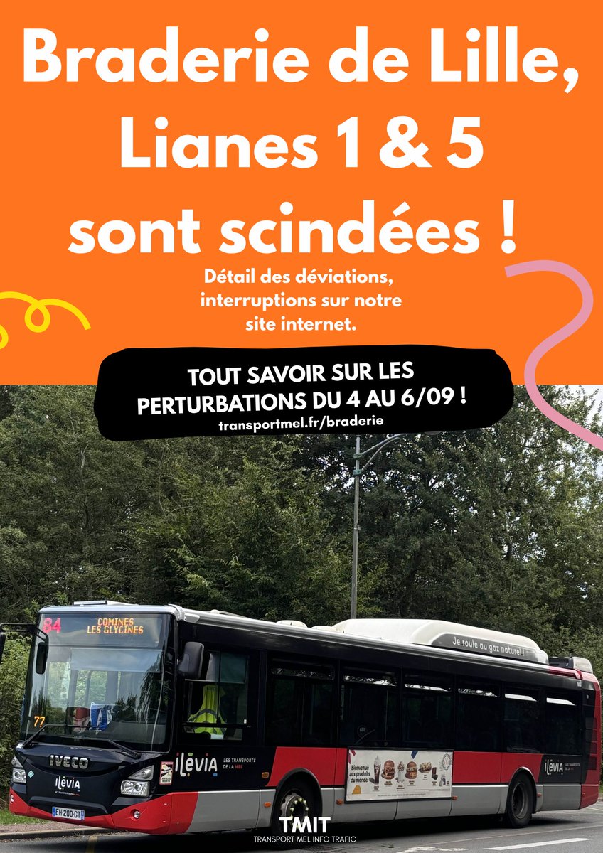 TransportMel's tweet photo. ✨BRADERIE DE LILLE 2026 • Tout savoir sur l'ensemble des déviations, interruptions !  ⤵️

👉 Les lignes L1 & L5 circuleront avec le Métro & Tram NON STOP du samedi matin au dimanche soir. 
 👉Les lignes du centre ville de Lille seront interrompues du 04 au 09 Septembre. 
 ℹ️+ d'info sur https://t.co/GAwi6mHbWv