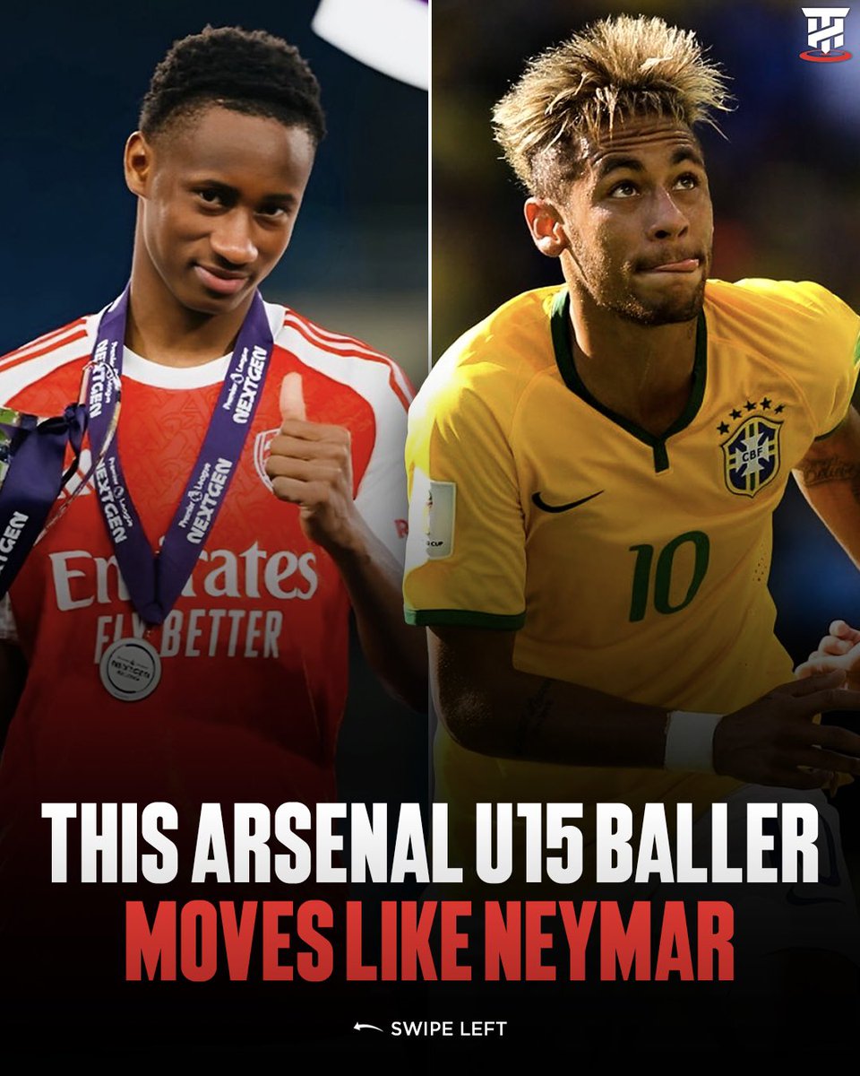 TalentHunter's tweet photo. 14 year-old Arsenal talent Bubacarr Jallow plays like a young Neymar.👀🇧🇷

Despite being a U15 this season, Bubacarr has already trained with Arsenal’s U18s and U21s.✅

He recently dropped another montage and it’s clear to see why he’s been likened to Neymar.👏

Their play styles are very similar, so exciting and with so much flair - Bubacarr Jallow, remember the name.🤩⏳