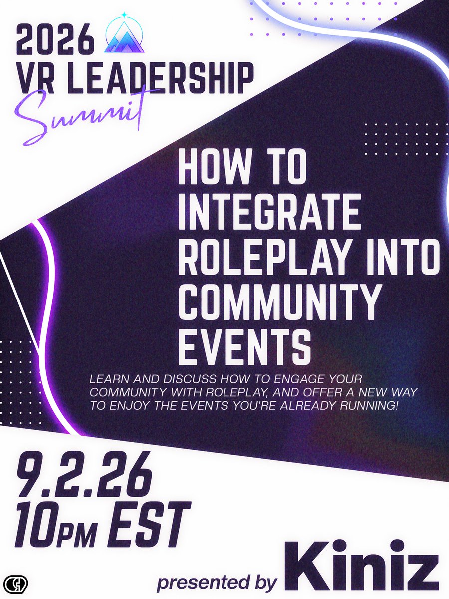 Channel9VR's tweet photo. TONIGHT at the VR Leadership Summit!

KINIZ is presenting on Integrating Roleplay Into Community Events 
Discuss how to engage your community with roleplay, and offer a new way to enjoy the events you’re already running!

See the schedule for join info: https://t.co/3c6tnfPS25 https://t.co/Y8SFy1ZMf6