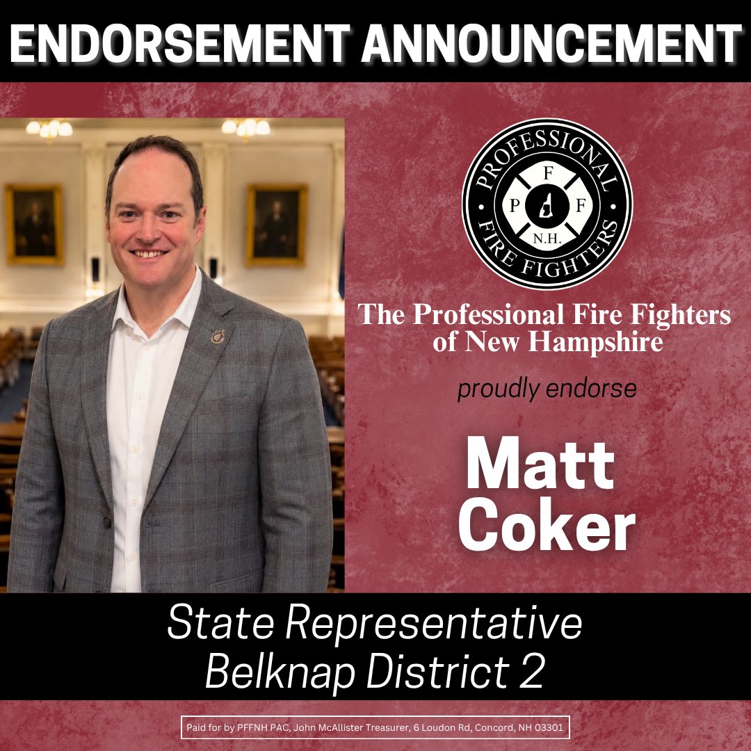 PFFNH's tweet photo. Matt is a true fighter for working class families and someone who understands the importance of standing up for the men and women who keep our communities safe. We know @Coker4NH  will continue to be a strong voice in Concord! https://t.co/ekalu1rwvF