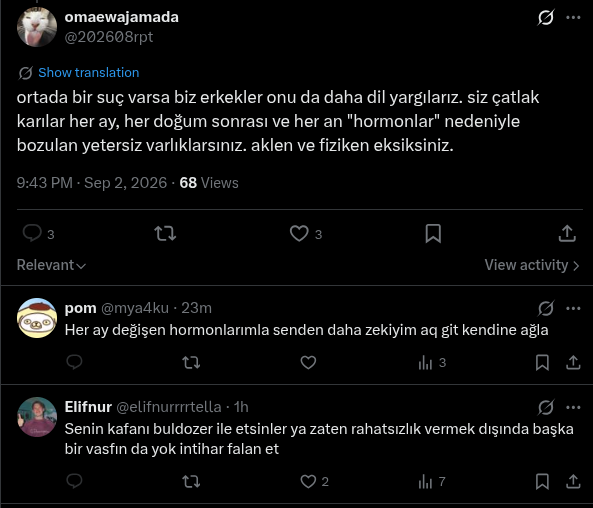 202608rpt's tweet photo. aklı kıt çatlak feminist kadınların şiddete ve şiddet diline olan meyili bir erkeğin şiddete olan meyilinden daha fazladır. 👇🏼 https://t.co/bAW082kw8A