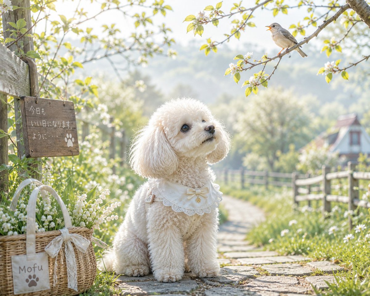 paintworld_x's tweet photo. 今日のモフ🐩｜9月3日

今日のおみくじ：ことり吉
「小さな声に、うれしい合図が隠れていそうだワン。モフと一緒に、そっと耳をすませてみようね。」
ラッキーカラー：すずらんホワイト

丘のひとこと：
「朝の風にことりの声が混じったら、今日の小道を少しゆっくり歩こう。🐾」 https://t.co/aUrvkBp60h