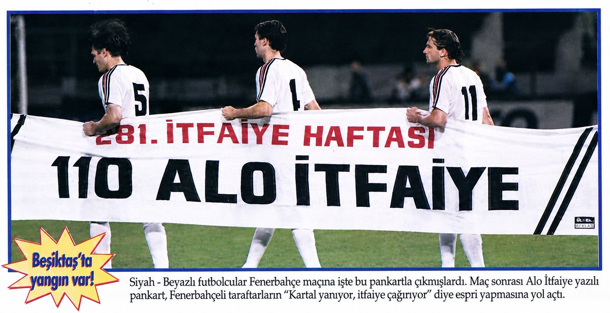 AnilarFB's tweet photo. Tarih: 30 Eylül 1995. Derbiye Brezilya kombini ile çıkmıştık, Beşiktaş ise "110 Alo İtfaiye" pankartıyla! 2-0'dan sonra Çarşı koltukları yakınca, Kadıköy "Fener koyunca bak neler oldu, Kartal'ın götü yandı tutuştu" diye inlemişti. Sezon sonunda şampiyon olmuştuk. #FBvBJK https://t.co/jwuJuefDWZ