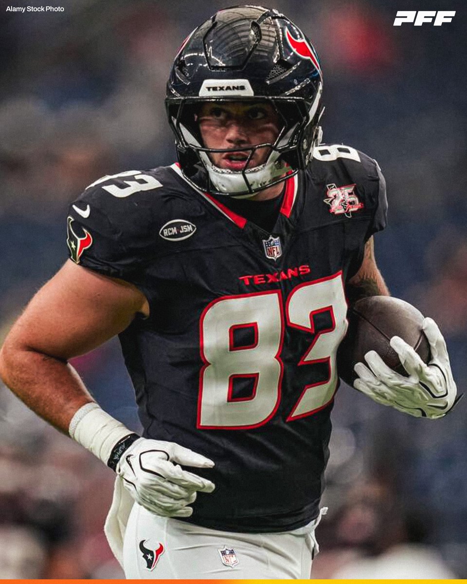 PFF_College's tweet photo. Highest Graded Rookie TE from the NFL Preseason:

🔵 Marlin Klein, Texans: 75.8

@UMichFootball https://t.co/Kajv1aF84K