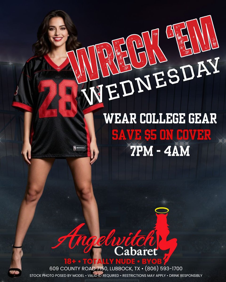AngelwitchTX's tweet photo. Show up dressed for game day. Leave talking about the afterparty. #AngelwitchCabaret #LubbockTX #BYOB #WednesdayNight https://t.co/jUoL8x9lKI