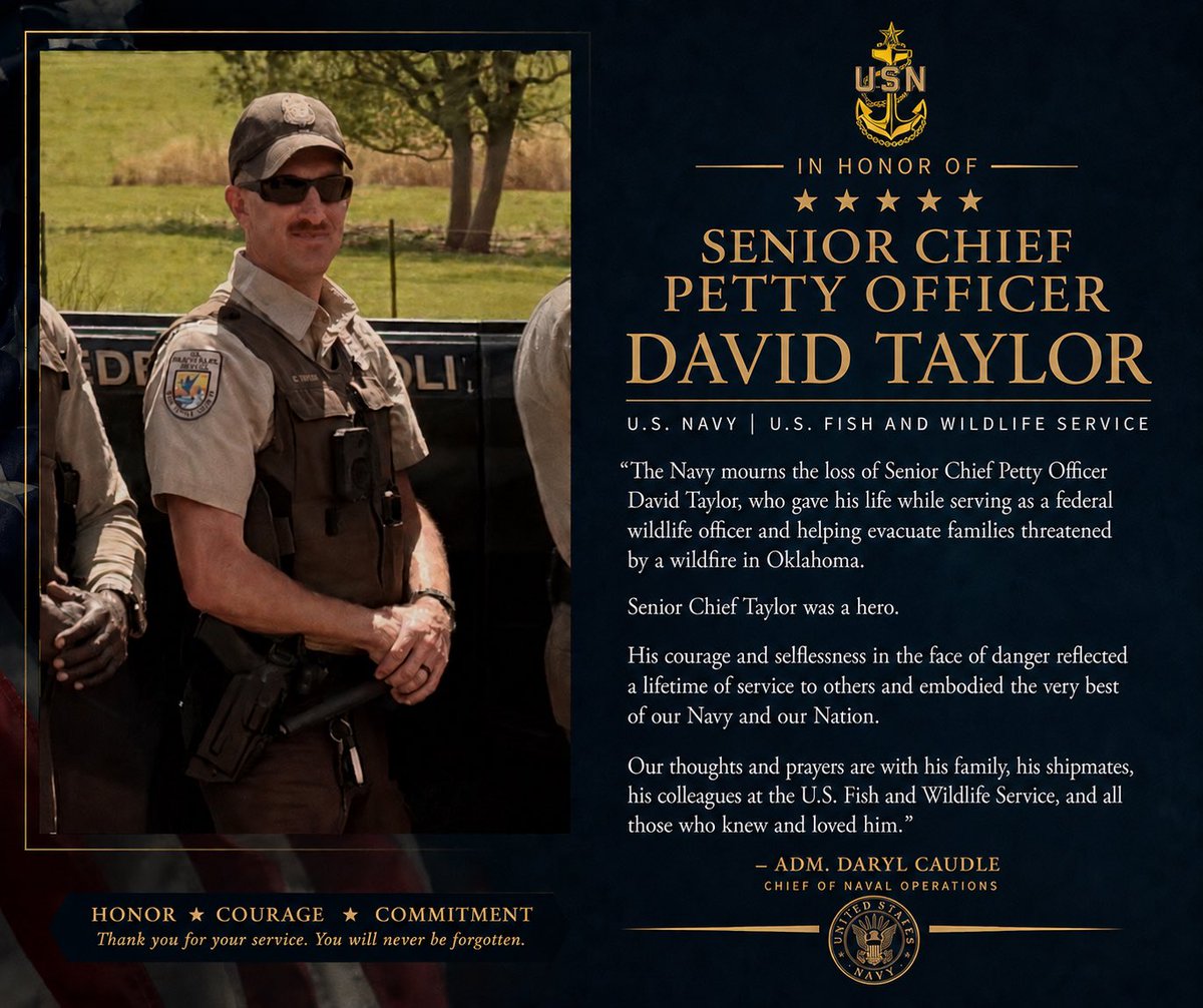 USNavyCNO's tweet photo. Chief of Naval Operation Adm. Daryl Caudle released the following statement about the loss of @navy_reserve Senior Chief Petty Officer David Taylor - a true American hero who lost his life while trying to save the lives of others. https://t.co/FVf10lIUym