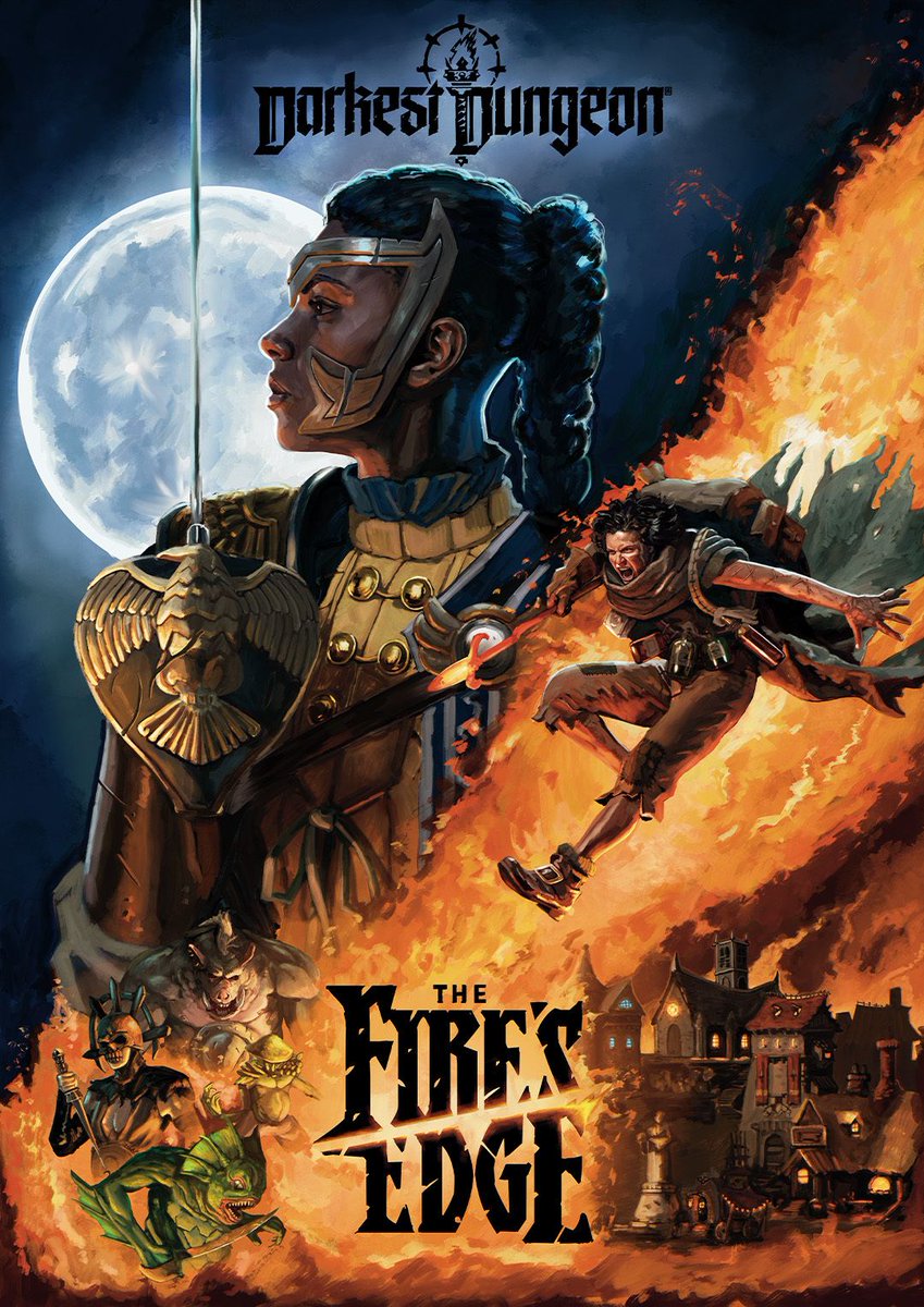 DarkestDungeon's tweet photo. Today we're sharing the final piece of alternative key art we commissioned for The Fire's Edge DLC launch.

This beautiful piece was created by Alex Zapata (@boosta11b)!

#darkestdungeon https://t.co/RjA8fWEjjD