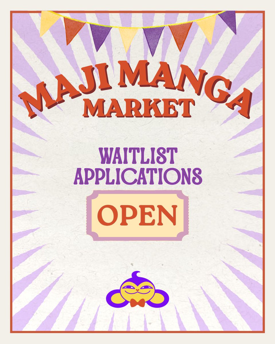 majimangamarket's tweet photo. Now accepting Circle Waitlist Applications! ✨✨
If you missed our regular apps, this is your chance. The waitlist will remain open until further notice. Applications will be considered on a rolling basis as long as space allows.

Link: https://t.co/vOAPh9sxJA 

#doujinshi https://t.co/JnPfPyk4XO