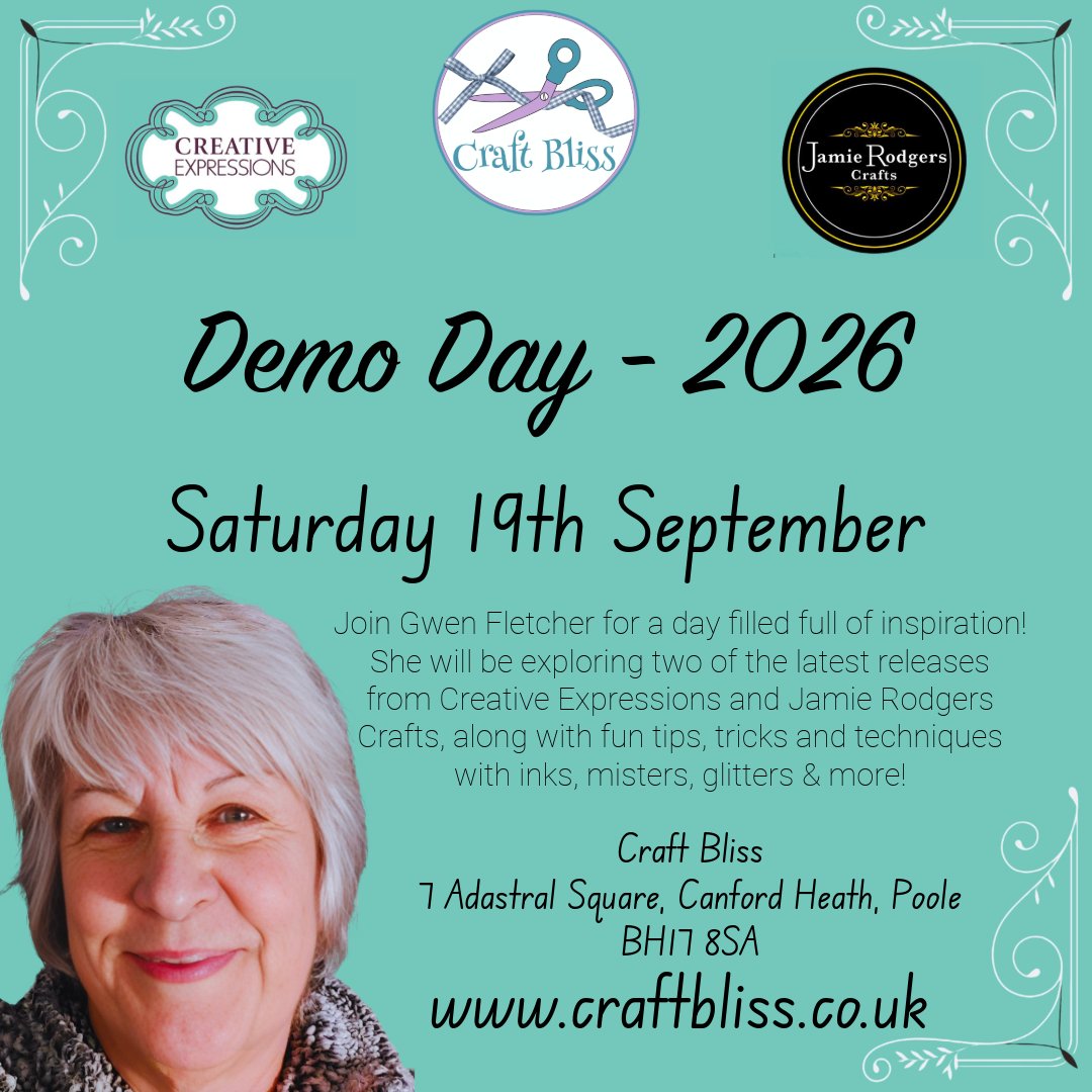 craftblisspoole's tweet photo. Join us at Craft Bliss on September 19th for a day of crafting inspiration with TV star Gwen Fletcher! From 10 AM to 4 PM, free entry, limited seats. Meet Gwen, enjoy deals, and get inspired! Don’t miss out on this creative day. See you there! https://t.co/qx1BALldYc https://t.co/isPUZNVRQv
