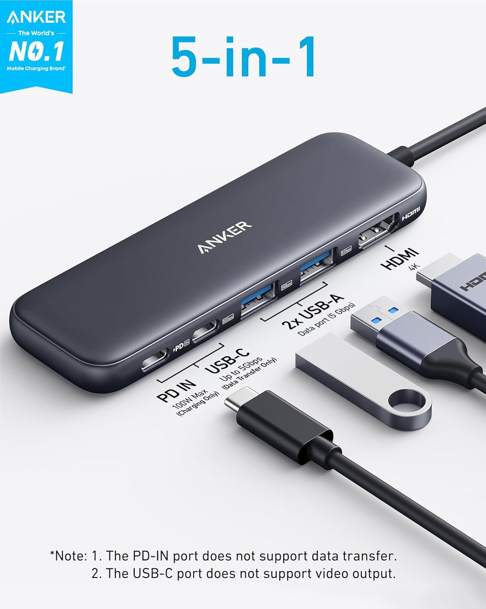 IGNDeals's tweet photo. The Anker 5-in-1 USB-C to HDMI splitter is down  to $17.99 on Amazon, 28% off list https://t.co/6PwTKIUMM9 #ad https://t.co/uA9ah6yHKW