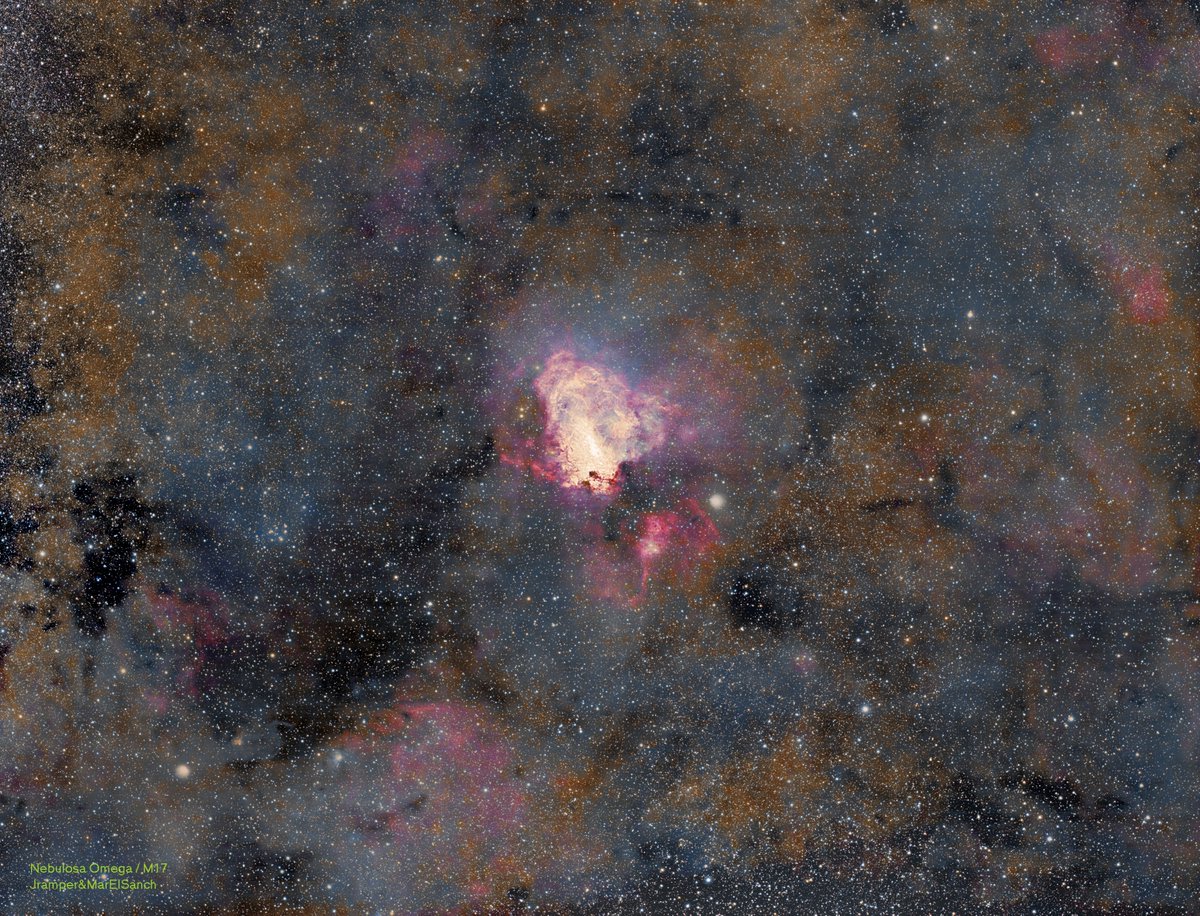 JPRamonPerez's tweet photo. La nebulosa Omega (también conocida como la nebulosa del Cisne, la nebulosa del Calzador, la nebulosa de la Langosta, M17 y NGC 6618) es una región HII en la constelación de Sagitario. Fue descubierta por Philippe Loys de Chéseaux en 1745 y Charles Messier la catalogó en 1764. https://t.co/pS8Hztqm6k