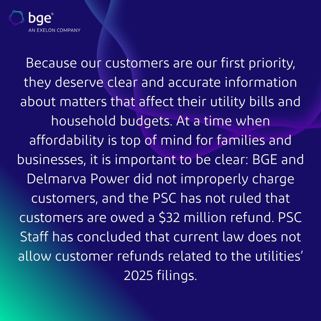 MyBGE's tweet photo. Statement for Our Customers: Facts About the Proposed $32 Million Refund Claim.
https://t.co/qTPW7iePLQ https://t.co/dVhfMVfBZ9