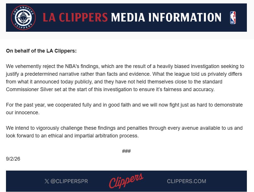 ClippersPR's tweet photo. On behalf of the LA Clippers: https://t.co/6HEcF0f2Lz