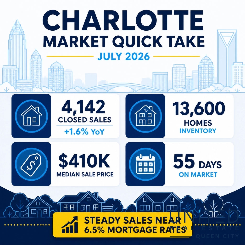 UREQueenCity's tweet photo. Charlotte July: 4,142 sales (+1.6% YoY), 13.6K inventory, ~$410K median, 55 DOM: even with 6.5% rates. 📈 Contact Ernie. #bestrealtor #UREQC #UnitedRealEstate #Queencity #BigErnRealtor #CharlotteRealEstate https://t.co/G9S5ILsU3q