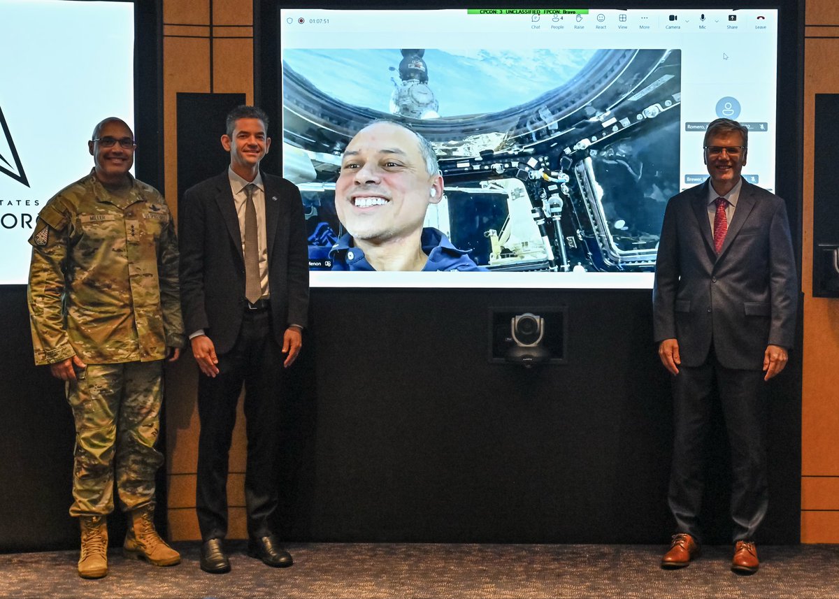 SecAFOfficial's tweet photo. What an epic call to the @Space_Station with astronaut & @USSpaceForce Col Anil Menon! His service –on Earth and in orbit—reflects the best of our Guardians and underscores the incredible partnership between the DAF & @NASA. 
Very proud to surprise Anil with his well-earned astronaut wings and gold pin, indicating successful training and flight into space.

Huge thanks to @NASAAdmin Jared Isaacman, Anil’s fellow astronauts in orbit, and our teammates in the room who helped recognize such an inspiring milestone.
 
#SemperSupra