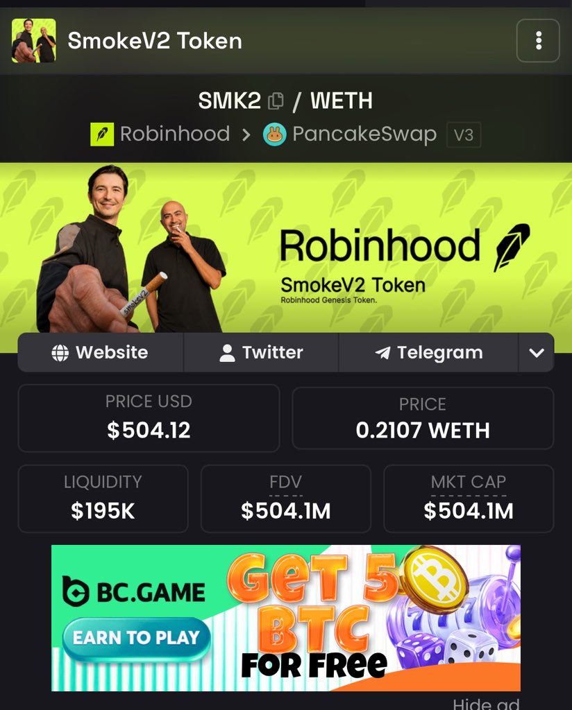 GeoOnchain's tweet photo. People are legitimately sick of the @solana grifters, succubus and vampires coming over so they are returning to established and early projects that have been here since day one on @RobinhoodApp

Smokev2 has 5x’d in days because it was launched by literal Uniswap deployer (Robinhood/Uniswap Dev) and is literally the first token launched and tradable.

Sick of the bullshit grifters then buy a piece of history with SMK2

Ca: 0x0d6b6f604C1BF5b3533C445334bb4e1044145688

https://t.co/EFbSsBPG4c (shout out @cruelhandeth for the dope website now he’s famous)