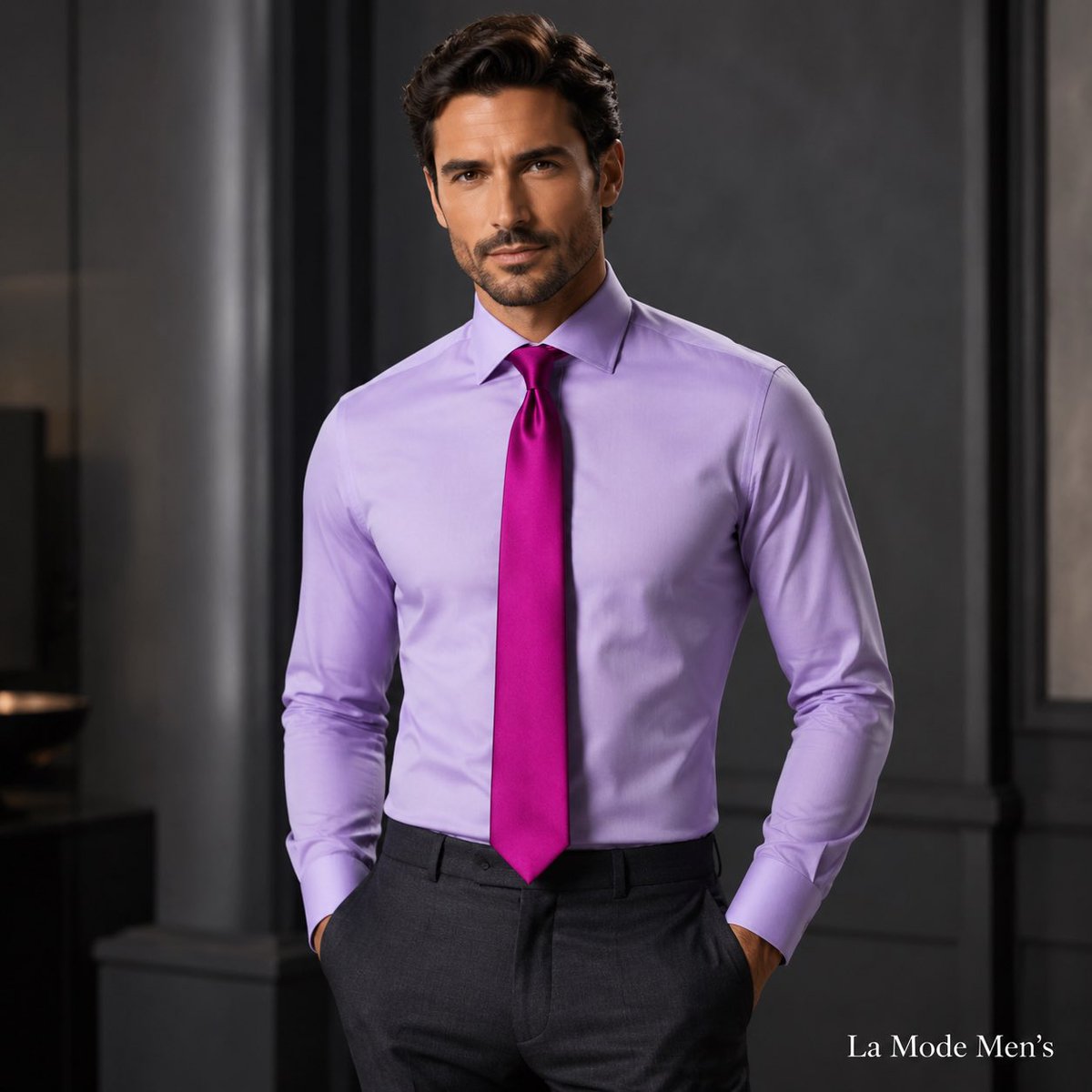 LaModeMens1's tweet photo. Lavender shirt. Fuchsia tie. Charcoal pants.
A bold combination for the gentleman who knows sophistication doesn’t have to blend in.
Shop La Mode Men’s: https://t.co/TfyTqxHzcC
#MensStyle #LaModeMens #SlimFit https://t.co/gUXJ1d4k7J