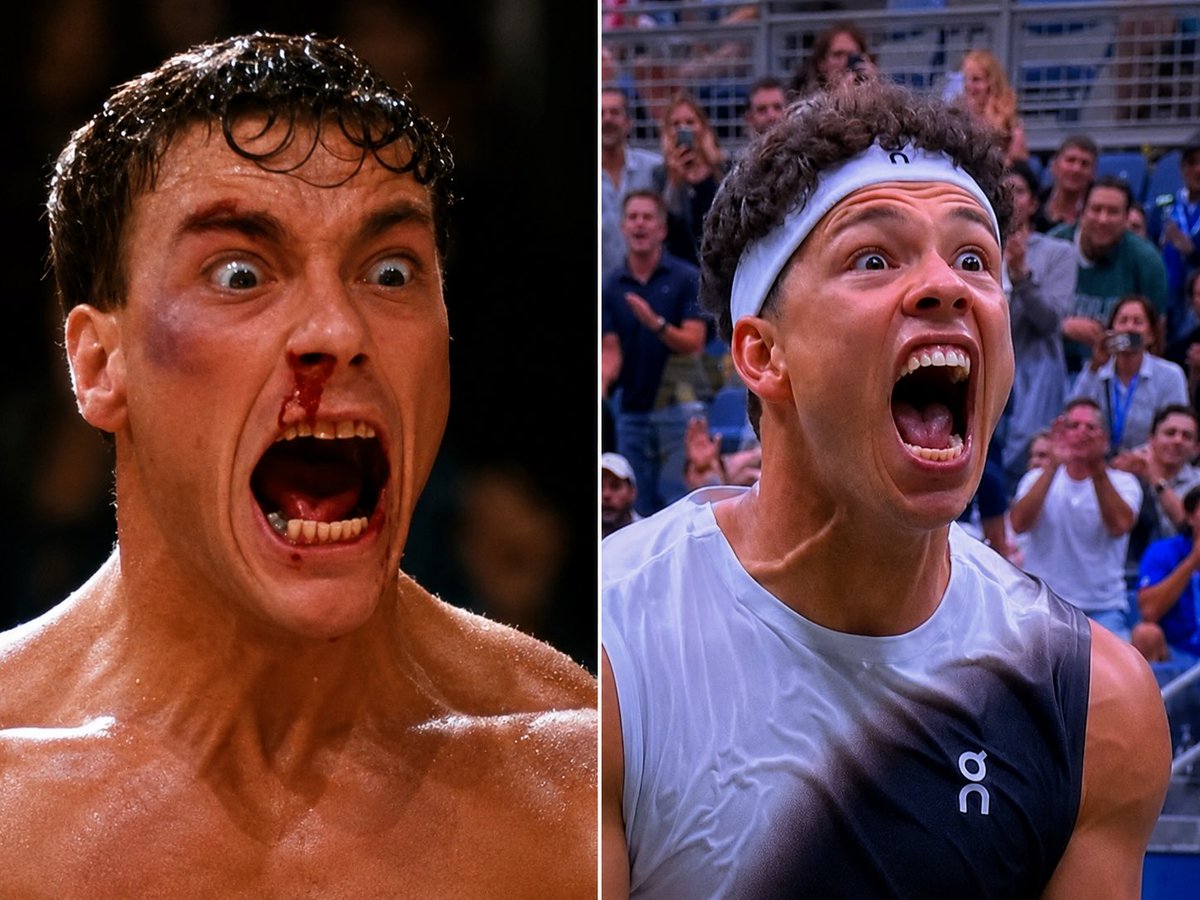 ItsJustZay_'s tweet photo. Ben Shelton Channeling Van Damme for the win #USOpen2026 https://t.co/NtpkDSnPtc