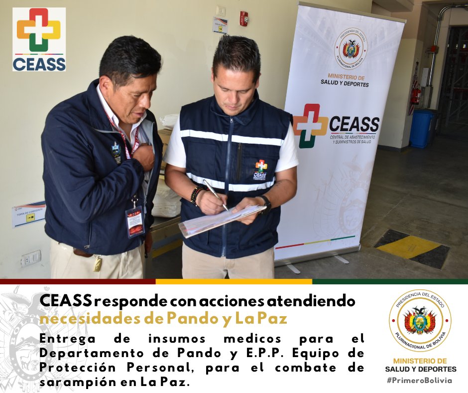 CeassBolivia's tweet photo. ¡Protegiendo la salud! Insumos médicos para Pando y equipo de protección contra el sarampión en La Paz 🩺📦 https://t.co/3TEoyn1oDo