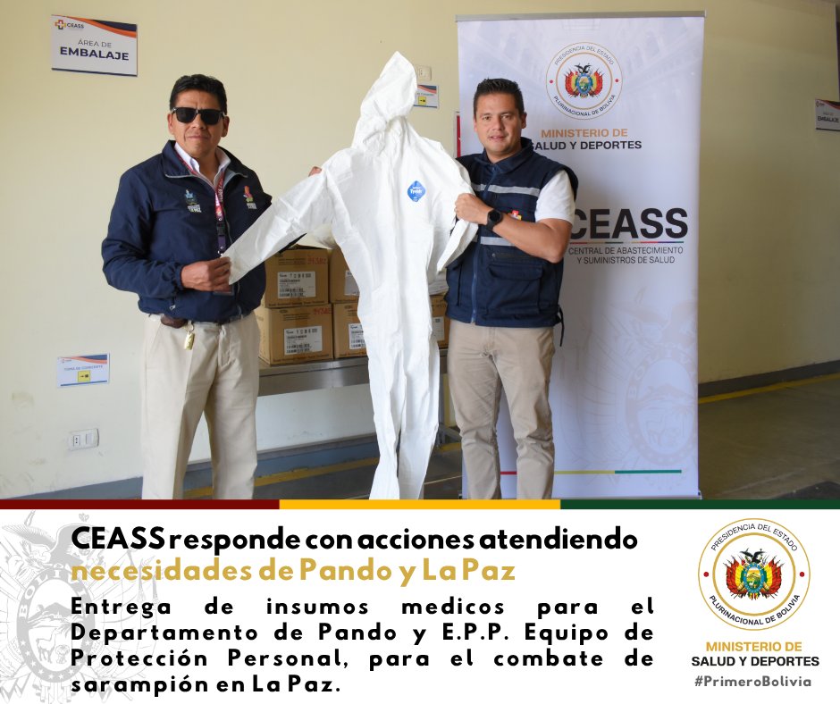 CeassBolivia's tweet photo. ¡Protegiendo la salud! Insumos médicos para Pando y equipo de protección contra el sarampión en La Paz 🩺📦 https://t.co/3TEoyn1oDo