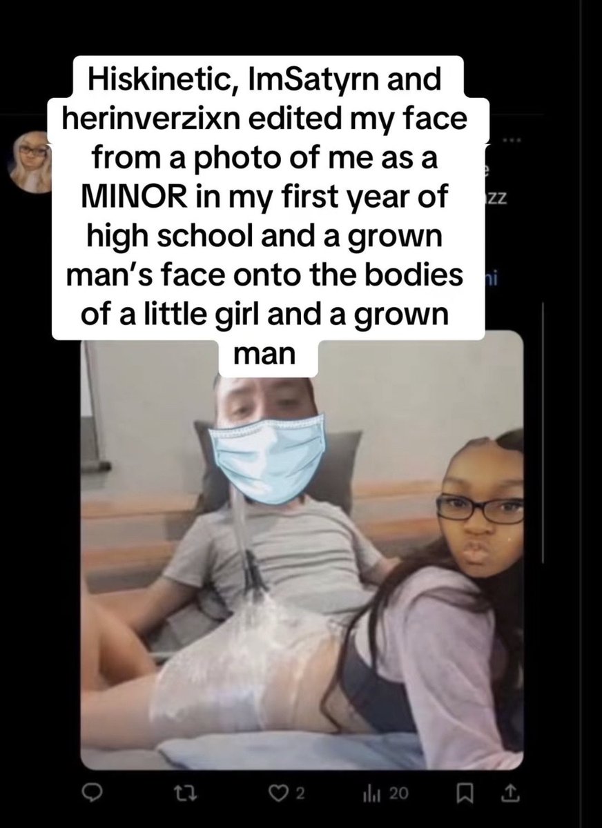 aaauralynn's tweet photo. Since the first court hearing is done, & we have been granted what we filed for, this is the last time I’m posting this to warn everyone

(WATCH for FULL story in order) YouTube video: https://t.co/hBHopYHTrk

My friend @ciinaaamon & I have been tormented, doxxed, & severely harassed by over 200 accounts created by a desperate group of unhinged racist, homophobic, pedophiles who go by the names (@Imsatyrn @ggwostface @gwosttface Herinverzixn & Hiskinetic) These people have sent me death threats & they know my address, they paid for my information & have continuously doxxed my entire family on top of impersonating me. 

Evidence 1: @ciinaaamon filmed a video of her talking about this, they did a voiceover on her video to manipulate people against her

Evidence 2: a terroristic image alongside my address being doxxed again @ggwostface posted on an alt account called @wingstopfatchud 

Evidence 3: they edited my face from a photo of me as a MINOR onto the body of a little girl with a grown man behind me. Edited my friend’s face onto this as well

4: doxxed ALL of my information, as well as my family’s information #promotwt