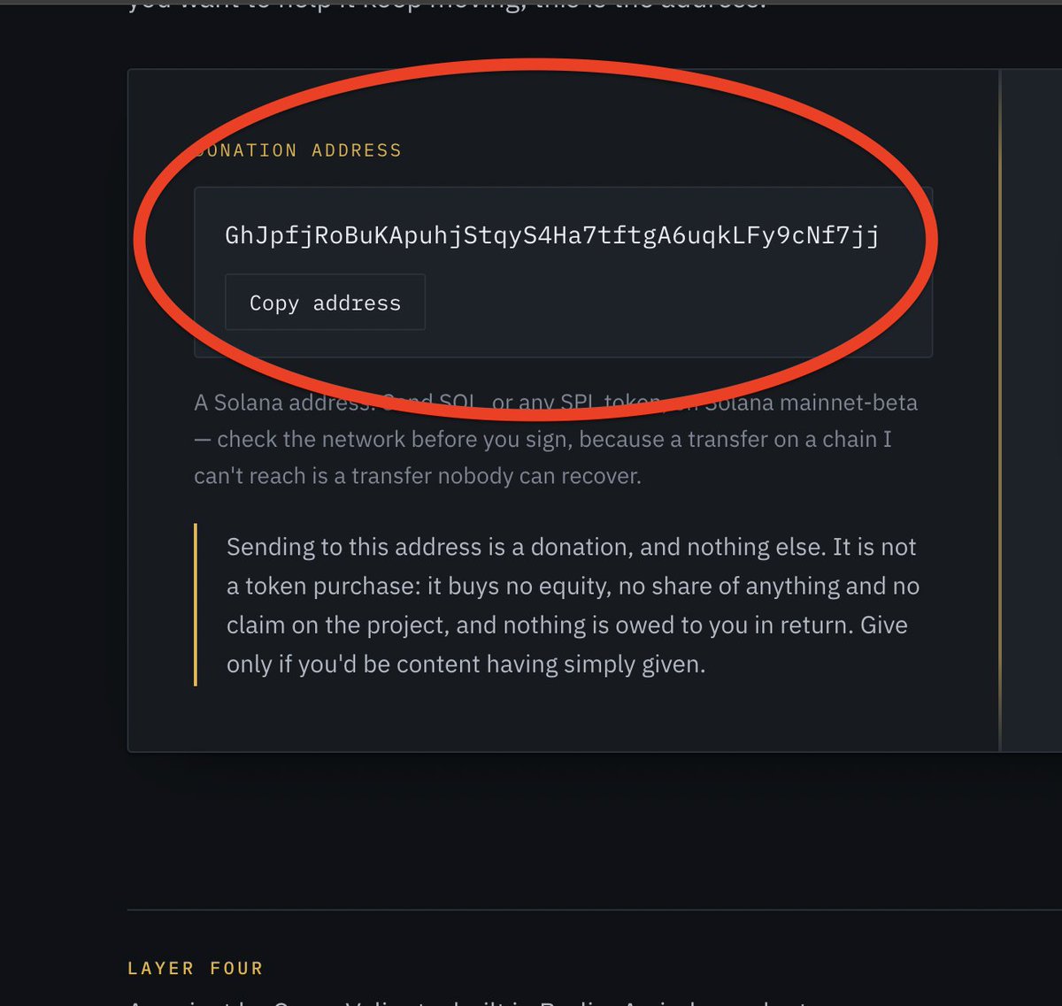 0xYepIGotIt's tweet photo. if you scroll down he has a sol address taking donations to support the project SENDING ALL FEES TO IT THIS IS GIGA https://t.co/NiH6k4OprP