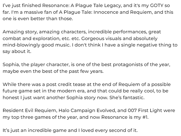 GavinUK86's tweet photo. Resonance: #APlagueTale Legacy is my GOTY (so far)
@APlagueTale 
@Focus_entmt https://t.co/G602Klh8r6