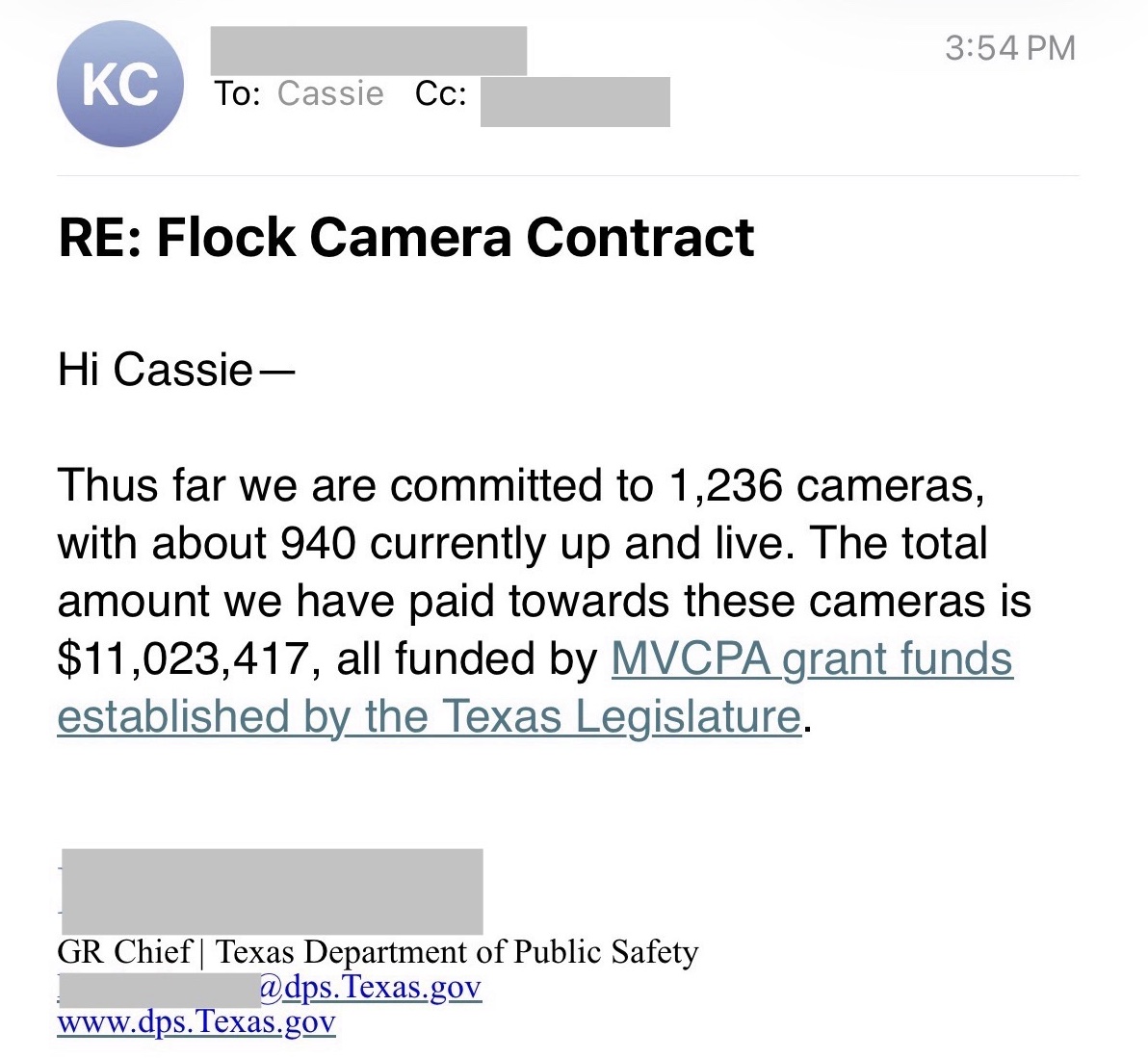 brianeharrison's tweet photo. 🚨BREAKING/TEXAS FLOCK SCANDAL:  Moments ago I confirmed that the TEXAS GOVERNMENT has already spent OVER $11 MILLION on 1,236 FLOCK CAMERAS!!

Even worse... in the email I'm posting below, Texas @TxDPS confirms they are in fact using "MVCPA funds."   But the Texas Legislature NEVER explicitly authorized MVCPA funds to be used for Flock/ALPRs!

Last week LOCAL governments in Texas were stopped from using state funds for Flock/ALPRs... good!... but... apparently the STATE government has been (and may still be using) state funds for Flock cameras!!

I've been filing bills to fight FLOCK/ALPRs in Texas for years.  But "Republican" Speakers Phelan and Burrows keep stopping them and allowing Texans to be taxed out of their homes to fund their own warrantless surveillance! 

This must stop!  Texas must not become a police state!!!

Developing...