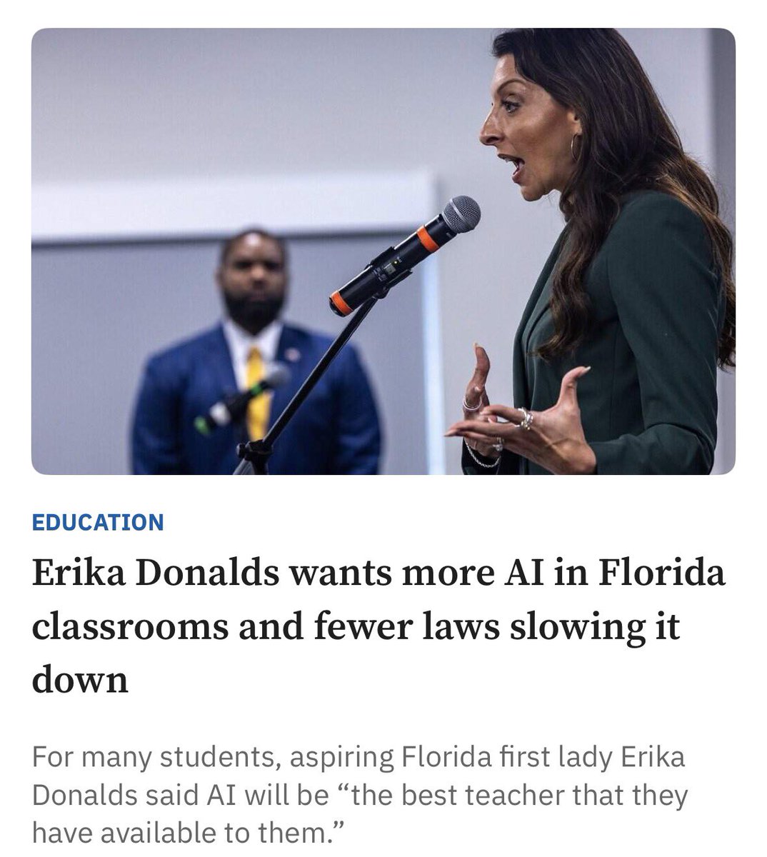 ReOpenChris's tweet photo. If Byron Donalds is elected Governor, his wife Erika who looks like one of the Nightsisters of Dathomir plans to implement her for-profit A.I schools all over the State of Florida.

“A.I. will be the best teacher available to students” https://t.co/P0qgVD6Z2f