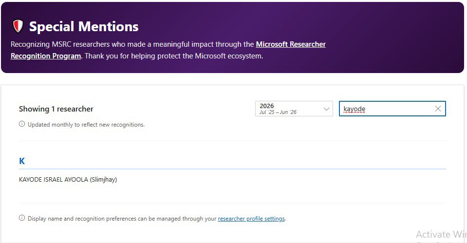 Slimjhay14's tweet photo. Proud to share that I’ve been recognized in the @msftsecresponse Special Mentions for my contribution to @Microsoft ecosystem as a #bugbountyhunter 🥰👌 https://t.co/EiyrHIwfgN