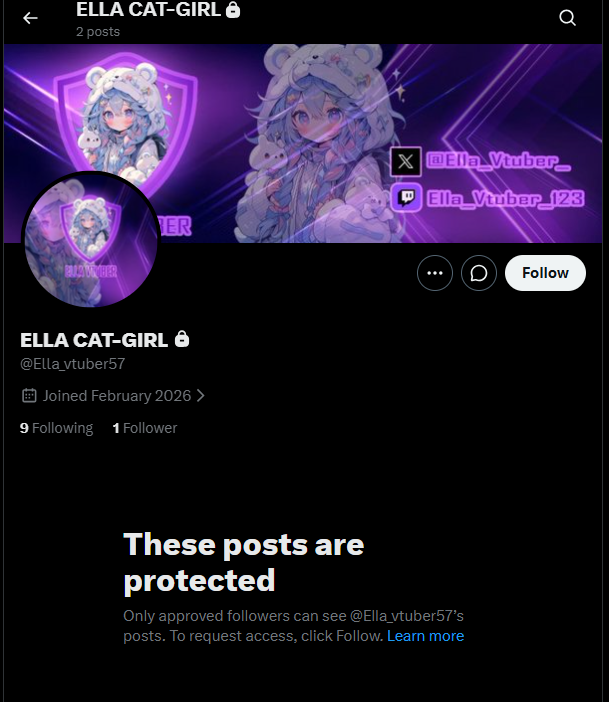 Ella_Vtub3r's tweet photo. This is a scammer @Ella_vtuber57 using a fake account pretending to be me. They’re reaching out to my clients and friends and trying to scam them. Please report and block this account. If they claim to be Ella, don’t believe them, please report and block them immediately. https://t.co/avfB5qyfae
