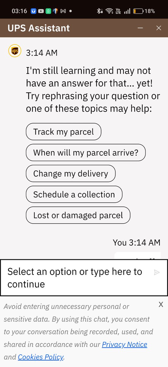Dashroger7's tweet photo. You won't get a chance to talk to humans or any agent with UPS their system is corrupt
#FO ups https://t.co/yKP1QcKu5R