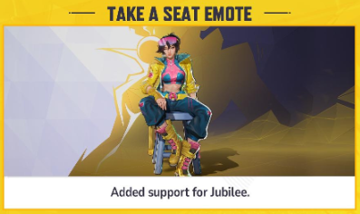 AngryGoose3_0's tweet photo. fun fact Jubilee is one of the only two women in the game to manspread in their take a seat emote. can you guess who the other is? https://t.co/JQddQJ37KD
