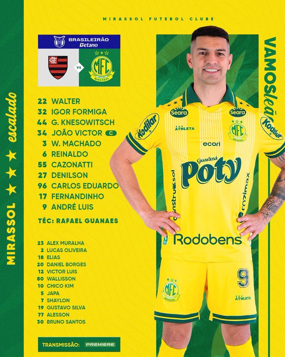 InFutebol10's tweet photo. Escalação: 🔴⚫️ Flamengo X Mirassol 🟡 https://t.co/gY8M4q49UN