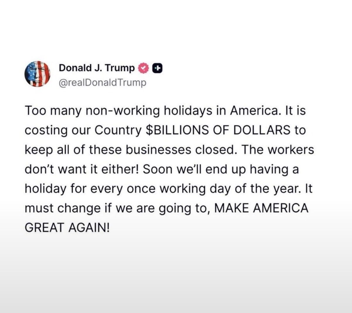 blakebuckner's tweet photo. Imagine complaining that workers aren’t working enough while spending 60+ days golfing in the last year and a half, and systematically making everything more expensive. https://t.co/5HCVxksMgv