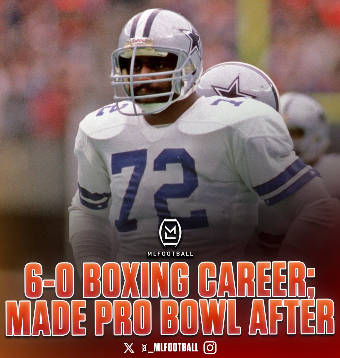 MLFootball's tweet photo. GENERATIONAL: #Cowboys legendary defensive lineman Ed “Too Tall” Jones walked away from the #NFL in his PRIME to become a professional BOXER.

Jones had already been the No. 1 overall pick and won Super Bowl XII when he left Dallas after the 1978 season to chase boxing.

He went a perfect 6-0 before returning to football, where he eventually made three straight Pro Bowls.

Undefeated boxer. Pro Bowl defensive end.

Hell of a life.