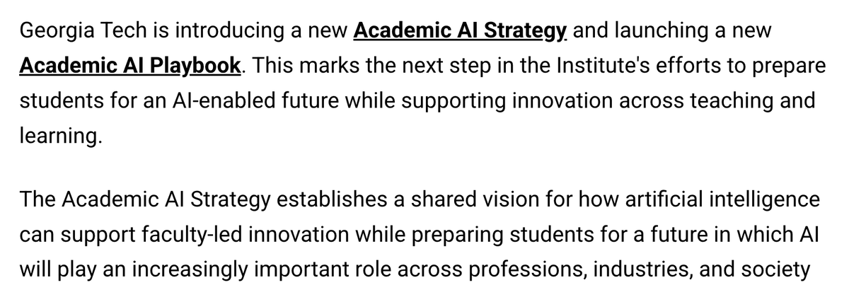 infodocket's tweet photo. Georgia Tech Releases New Academic #AI Strategy, Establishes Shared Vision for Teaching and Learning (via @GeorgiaTech)

 https://t.co/OvRvt0HoSf

#GenAI https://t.co/hgJX8cnjSu