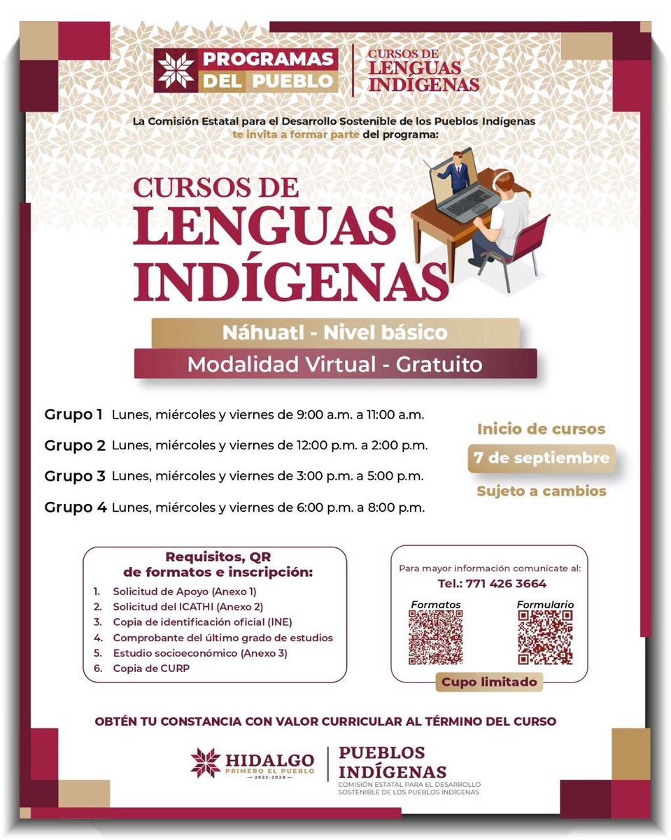 mtellov's tweet photo. ¿Quién se anima a aprender Náhuatl u Otomí Hñähñü? 👀

La @cedspi abrió cursos gratuitos, virtuales y de nivel básico, con diferentes horarios para que más personas puedan participar.

Empiezan este 7 de septiembre y el cupo es limitado. https://t.co/gRWkuGUxku