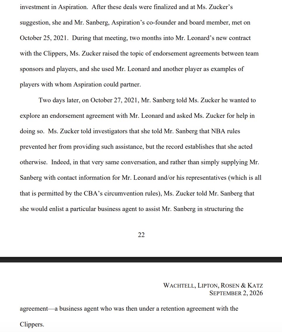 MikeVorkunov's tweet photo. How the Aspiration-Kawhi contract happened, according to NBA report: 

A top Clippers executive helped facilitate and manage an Aspiration endorsement deal for Leonard. It was explicitly tied to sustainability services contract for Aspiration for The Forum. Aspiration co-founder asked for business back from the Clippers to match Kawhi endorsement deal. Their contract would have Clippers pay Aspiration for work on The Forum and initially had no details on what specifics Aspiration would provide. Leonard was paid $7 million annually.