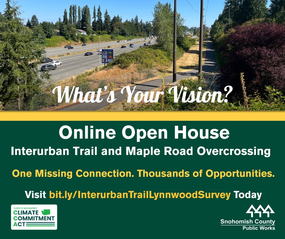 SnoCoPW's tweet photo. A lot has changed in Lynnwood over the past couple of years. Increased access to Link light rail and other nonmotorized transportation are changing how people access valuable community resources. The time to plan for the future is now and #SnoCoPW needs your help to make it possible. Check out our Interurban Trail and Maple Road Overcrossing Online Open House to share your feedback by Wednesday, September 30 on future solutions: https://t.co/M3C14LK0Ho