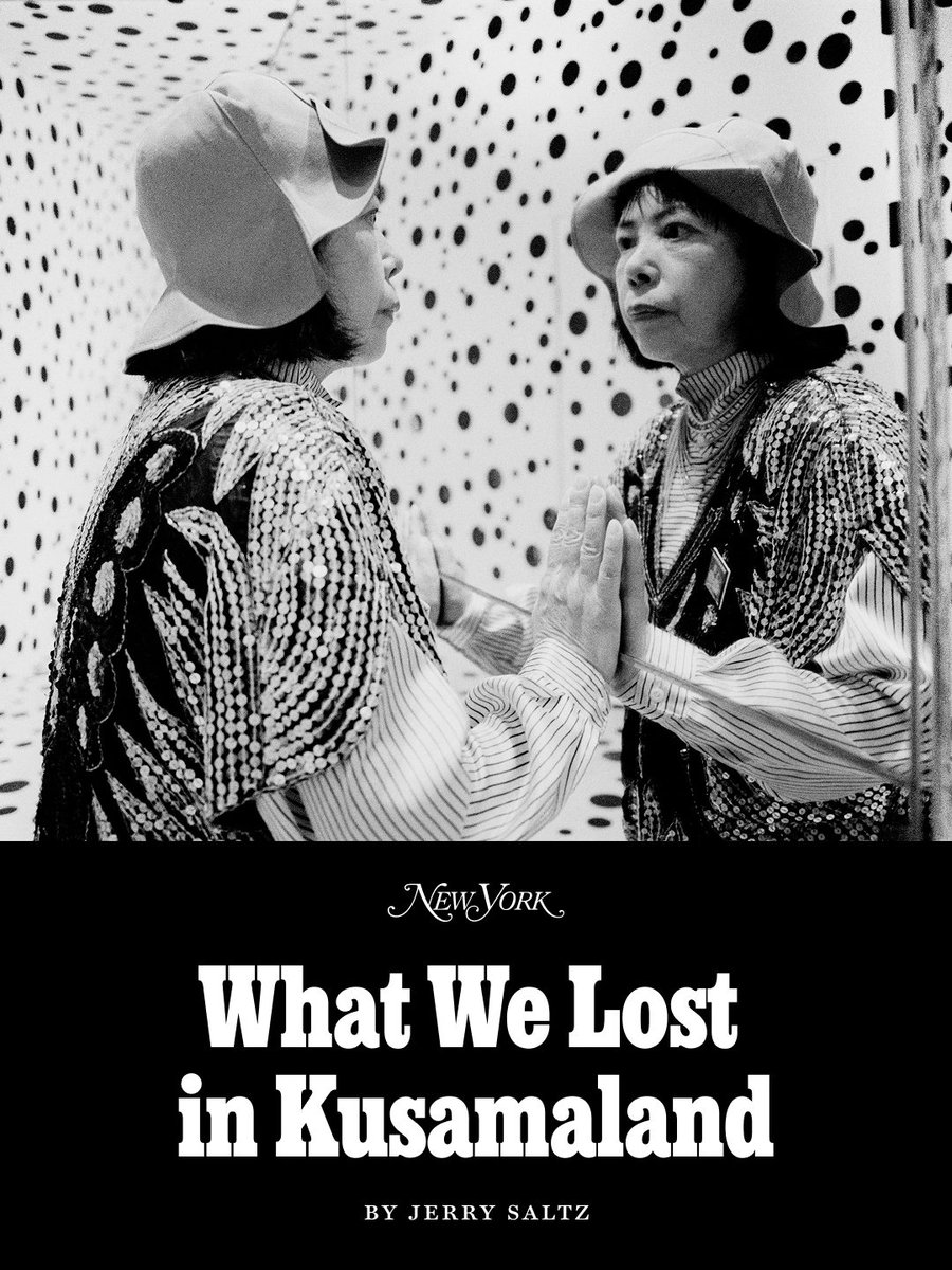NYMag's tweet photo. During her final decades, Yayoi Kusama, who died last week at 97, was most well-known for her Infinity Rooms and the lines of fans waiting to take selfies inside. “These spectacles turned a radical artist into one of the most generic brands on Earth and made it harder to see the incredible depth of her body of work,” writes Jerry Saltz. “By the 21st century, an artist who had once struggled for attention was impossible to escape. Or avoid. Kusama became Kusama™. Suddenly, Kusama was a logo, a one-liner. The vast Kusama industrial complex flattened a once astonishingly strange artist, but the visionary power of the language she invented is harder to ignore.” 

The Infinity Rooms, which began in 1965, weren’t originally intended as entertainment. They were an attempt at disrupting the stable boundaries between the self, objects, surrounding space, and architecture. Inside one, the individual is both multiplied and diminished. “Kusama saw repetition before repetition became the condition of contemporary life. She saw infinite images before the infinite scroll. She saw the self multiplied endlessly before social media gave each of us a hall of mirrors,” writes Saltz. “It only took almost a century, but Kusama succeeded in making the world more like herself.” 

Read Saltz’s full tribute to the late artist: https://t.co/09yurN1tEB