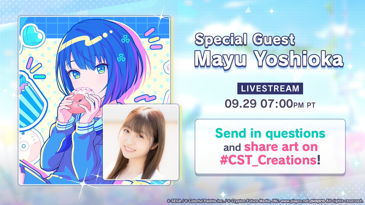 ColorfulStageEN's tweet photo. Mark your calendars! 📆

Mayu Yoshioka, the voice of Haruka Kiritani, will be joining us for this month's Colorful Corner! 🎉

Submit your questions/messages here: https://t.co/pp5FEynkwM https://t.co/QqduusDGgI