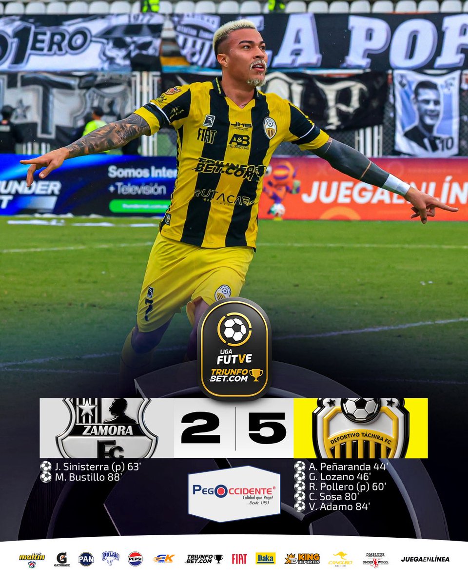 LigaFUTVE's tweet photo. 😤 • @DvoTachira piso firme en Barinas 
👏🏻 • Adalberto Peñaranda y Gustavo Lozano lideraron la goleada aurinegra en el Agustín Tovar

#LigaFUTVETriunfobet https://t.co/L8CoC5Zfne